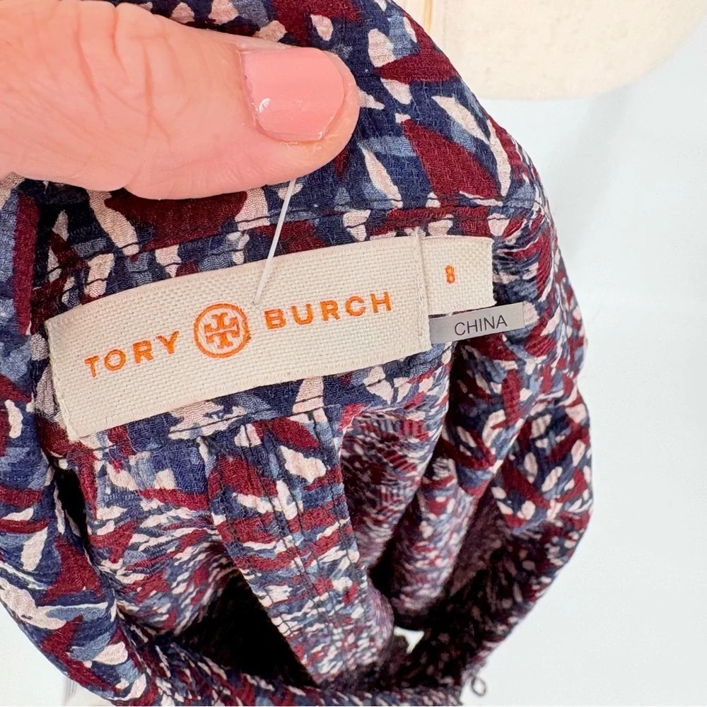 Tory Burch Silk‎ Blend Patterned Long Sleeve Blouse Size 8
